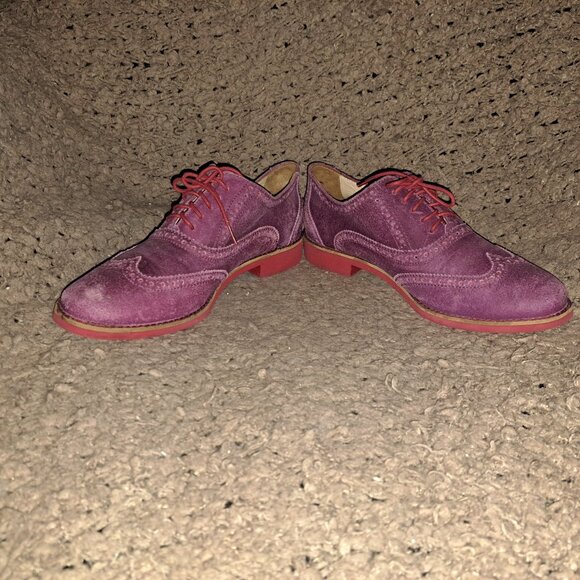 COLE HAAN-Alisa Wingtip Suede Oxford-Purple Suede/Pink Soles-Sz 8B-Excellent - Picture 4 of 8